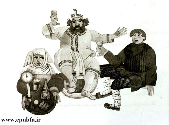 از ایوان با خوراکیها و نوشیدنیهایی پذیرایی کردند که تابهحال نه خورده بود و نه حتی دیده بود.